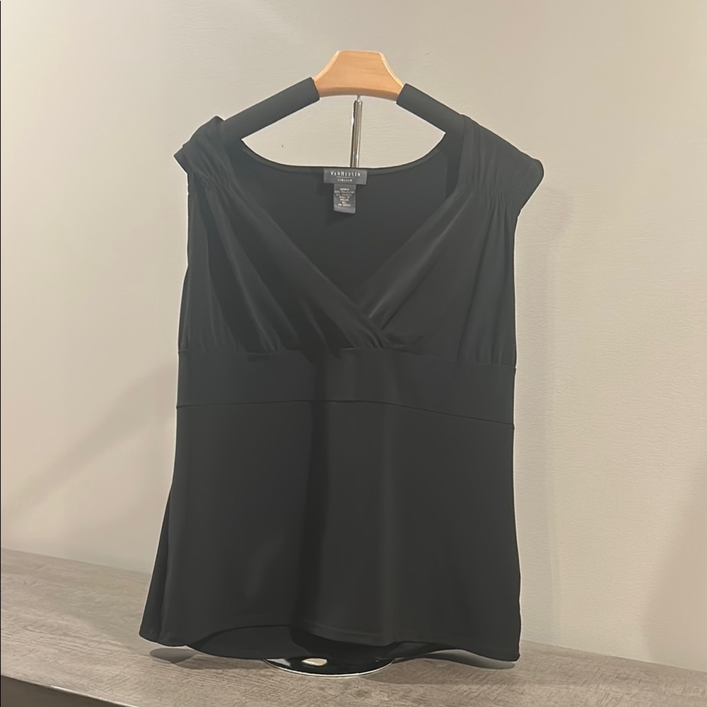 Black Sleeveless Wrap Blouse